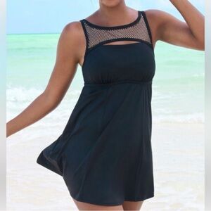 Swimsuits For All Teal Black Bling Swim Dress Size 24 NWT Full Coverage UPF 50